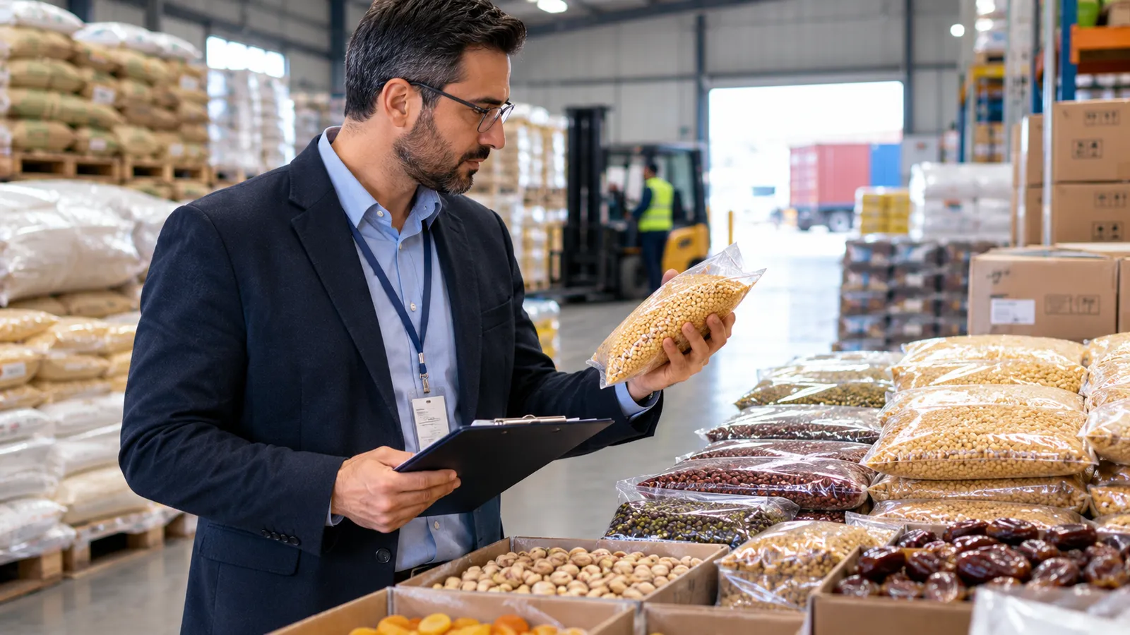 Wholesale food buyer inspecting product quality before placing a bulk order